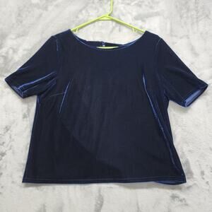 Dee Elly Velvet Short Sleeve Backless‎ Top Size L Blue Stretch Dressy Party